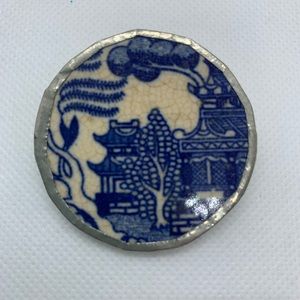 vintage handmade blue and white brooch